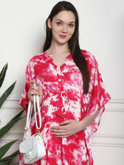 Tie & Dye Print Pink Rayon Maternity Kaftan