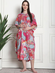 Printed Pink Cotton Maternity Kaftan