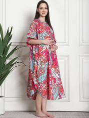 Printed Pink Cotton Maternity Kaftan