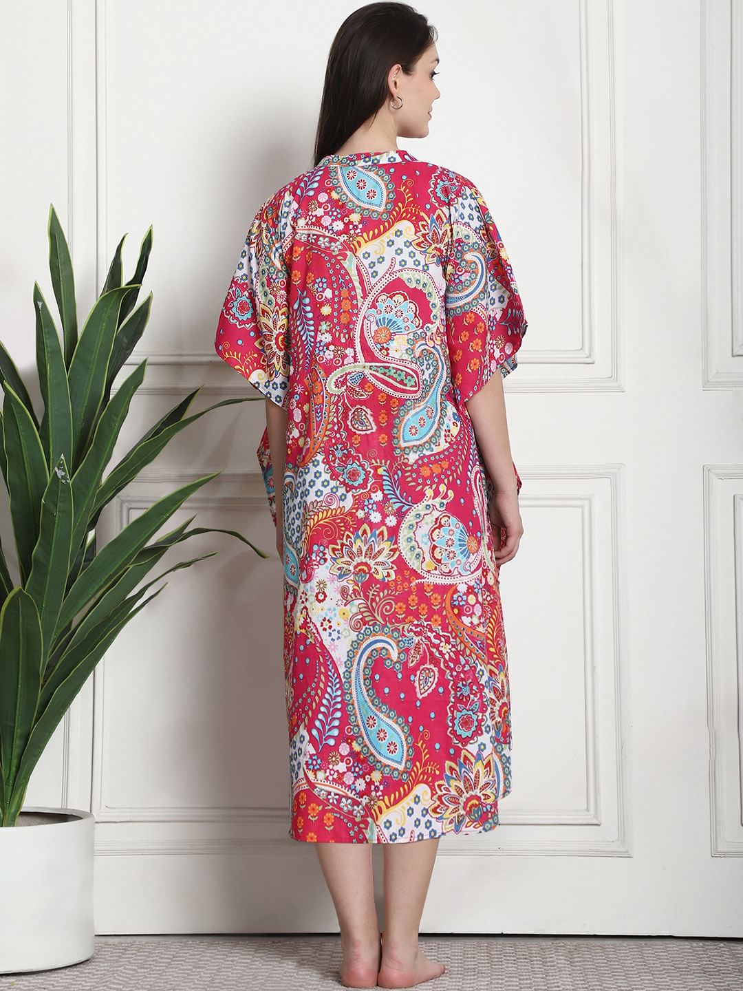 Printed Pink Cotton Maternity Kaftan