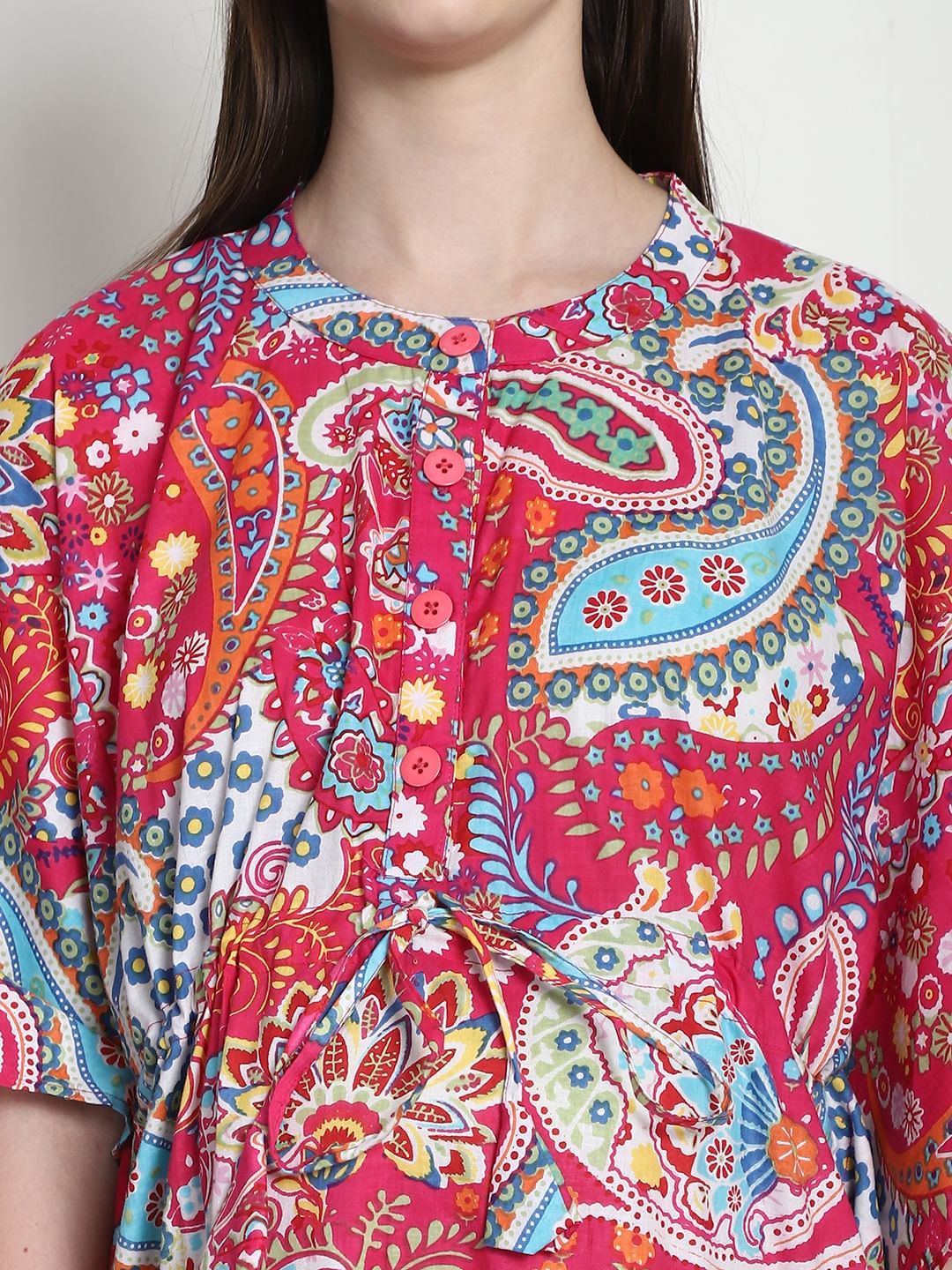 Printed Pink Cotton Maternity Kaftan
