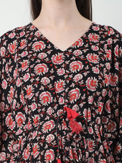 Floral Print Black Rayon Maternity Kaftan