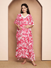 Floral Print Pink Rayon Maternity Kaftan
