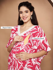 Floral Print Pink Rayon Maternity Kaftan
