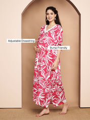 Floral Print Pink Rayon Maternity Kaftan