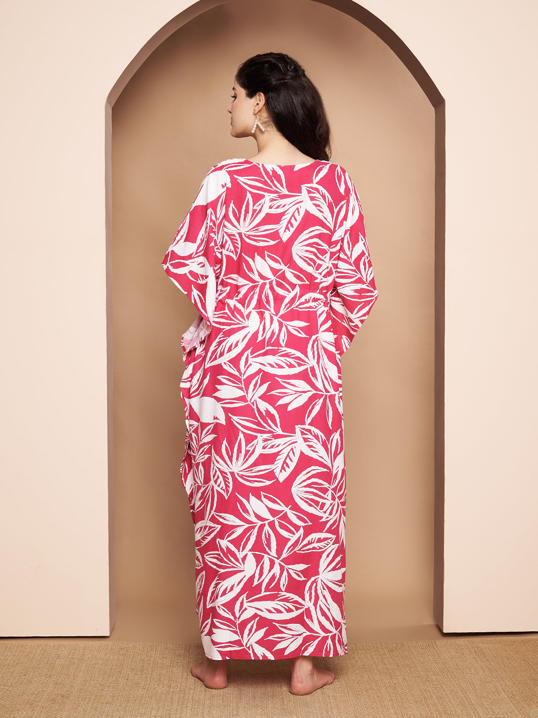 Floral Print Pink Rayon Maternity Kaftan