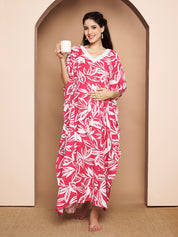 Floral Print Pink Rayon Maternity Kaftan