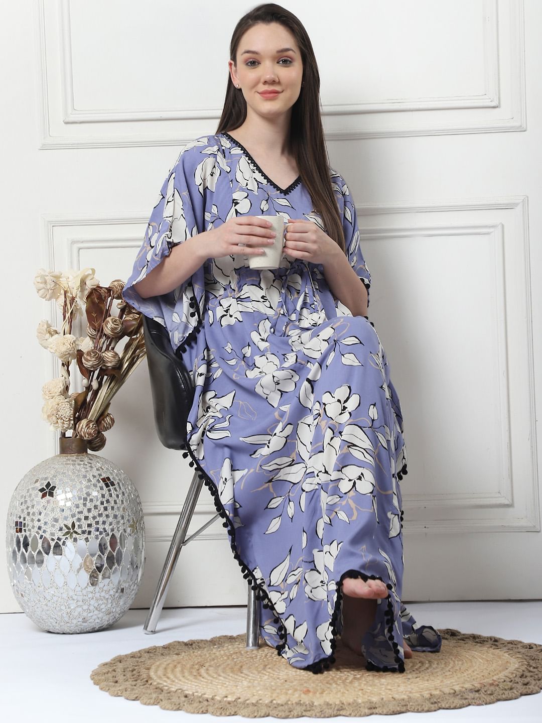 Floral Print Lilac Rayon Maternity Kaftan