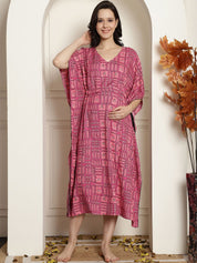 Geometric Print Pink Rayon Maternity Kaftan