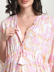 Abstract Print Light Pink Rayon Maternity Kaftan Calf Length