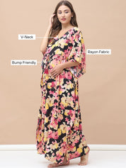 Floral Print Multi Rayon Maternity Kaftan Full Length