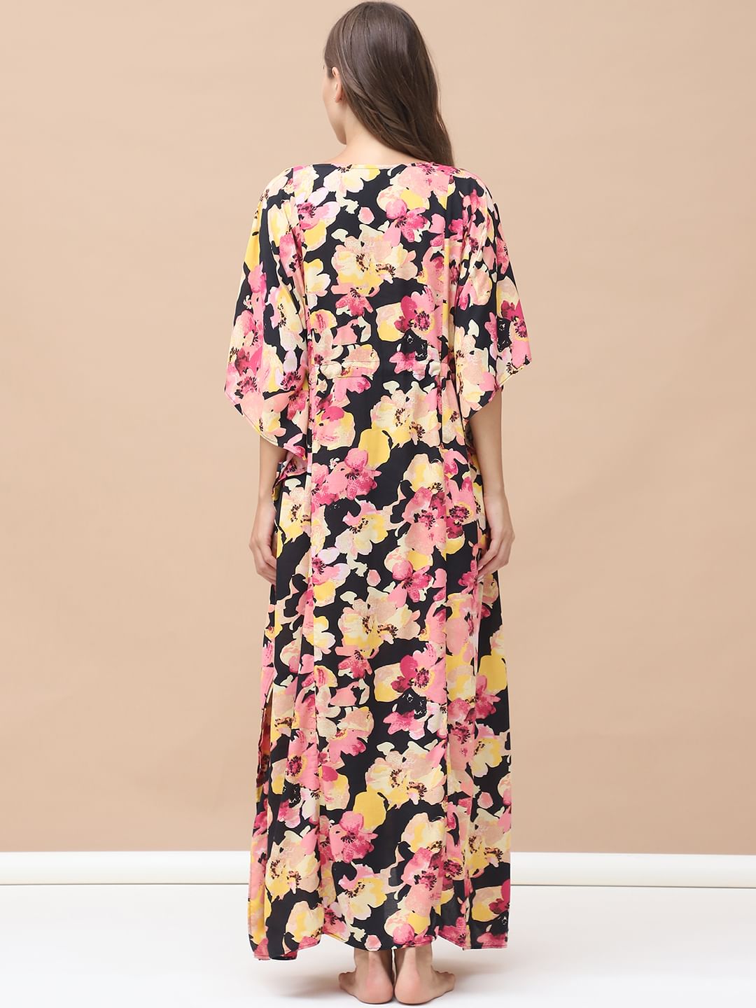 Floral Print Multi Rayon Maternity Kaftan Full Length