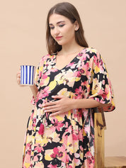 Floral Print Multi Rayon Maternity Kaftan Full Length