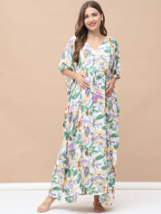 Floral Print Multi Rayon Maternity Kaftan Full Length