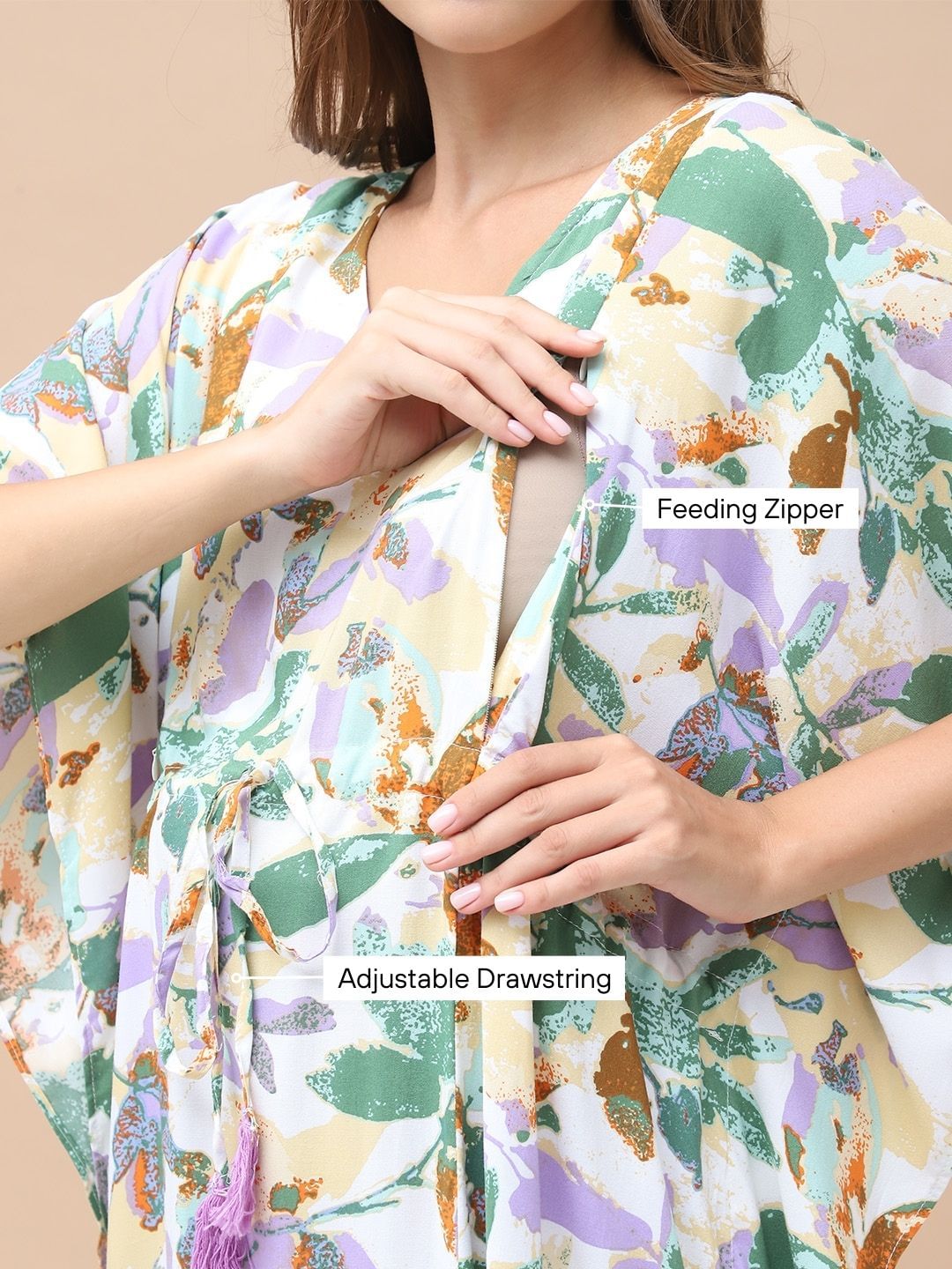 Floral Print Multi Rayon Maternity Kaftan Full Length