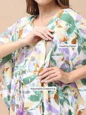 Floral Print Multi Rayon Maternity Kaftan Full Length