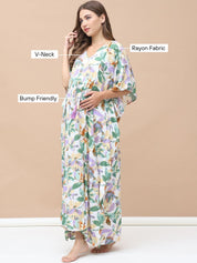 Floral Print Multi Rayon Maternity Kaftan Full Length