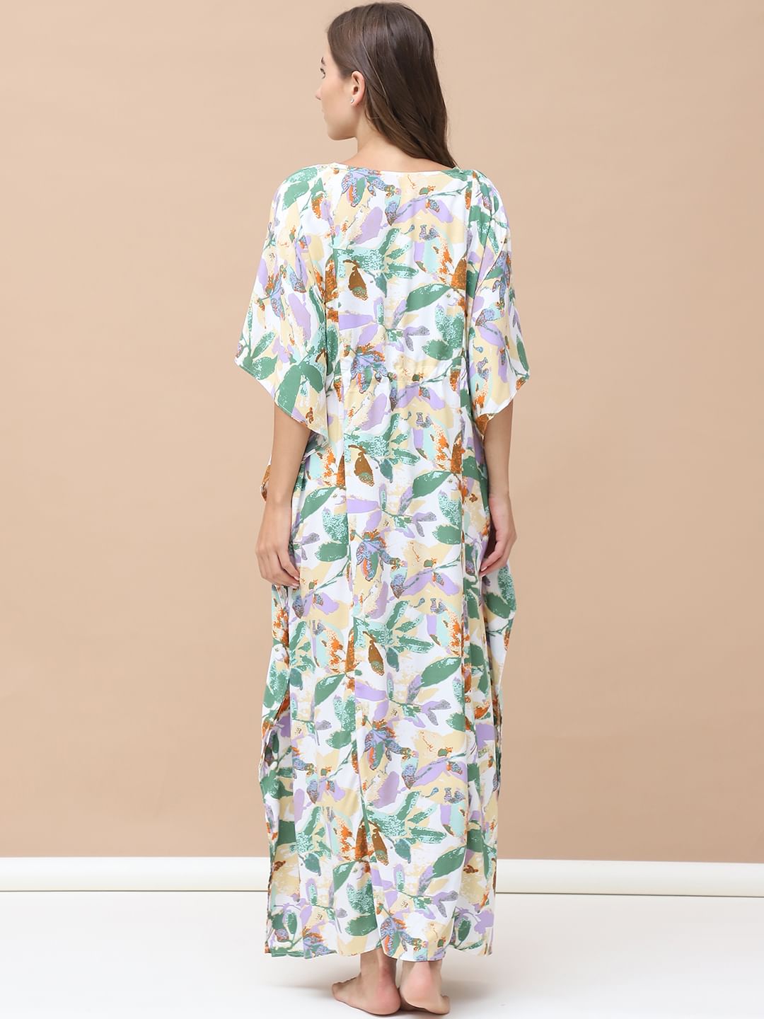 Floral Print Multi Rayon Maternity Kaftan Full Length