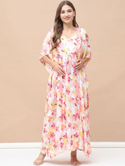 Floral Print Peach Rayon Maternity Kaftan Full Length