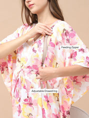Floral Print Peach Rayon Maternity Kaftan Full Length