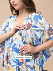 Blue Floral Rayon Maternity Kaftan