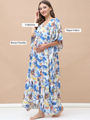 Blue Floral Rayon Maternity Kaftan