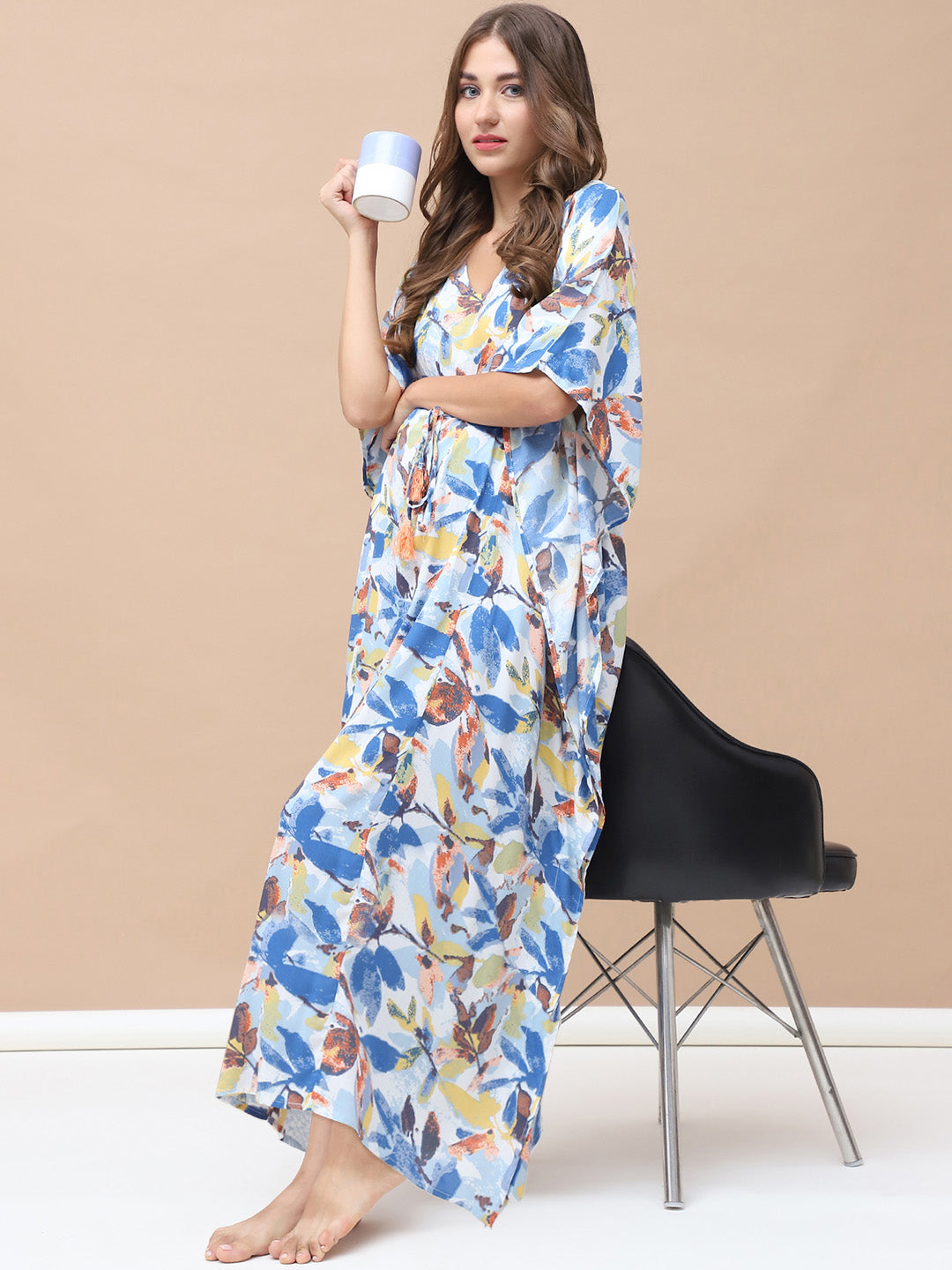 Blue Floral Rayon Maternity Kaftan
