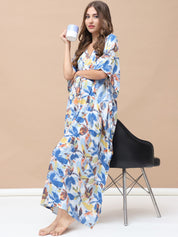 Blue Floral Rayon Maternity Kaftan