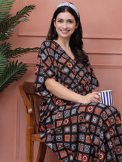 Geometric Black Rayon Maternity Kaftan