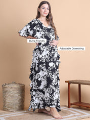 Secret Wish Black Floral Rayon Maternity Kaftan