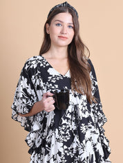 Secret Wish Black Floral Rayon Maternity Kaftan