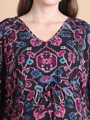 Secret Wish Black Ikkat Printed Rayon Maternity Kaftan