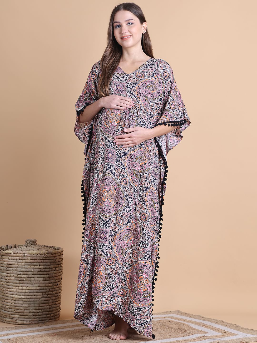 Secret Wish Multi-Coloured Abstract Rayon Maternity Kaftan