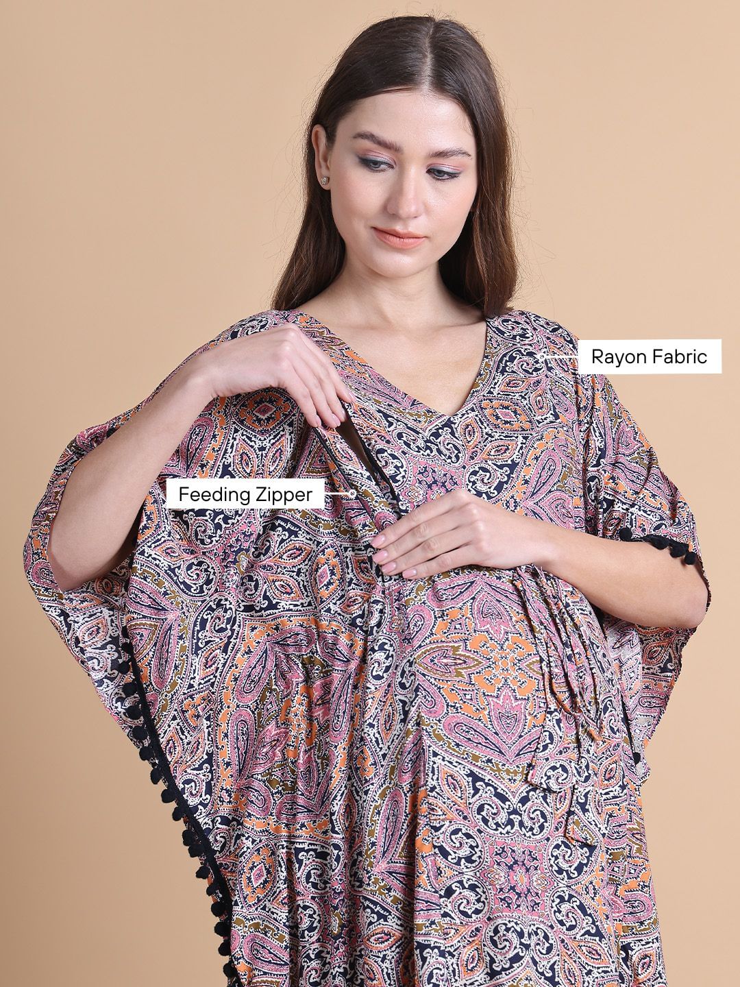 Secret Wish Multi-Coloured Abstract Rayon Maternity Kaftan
