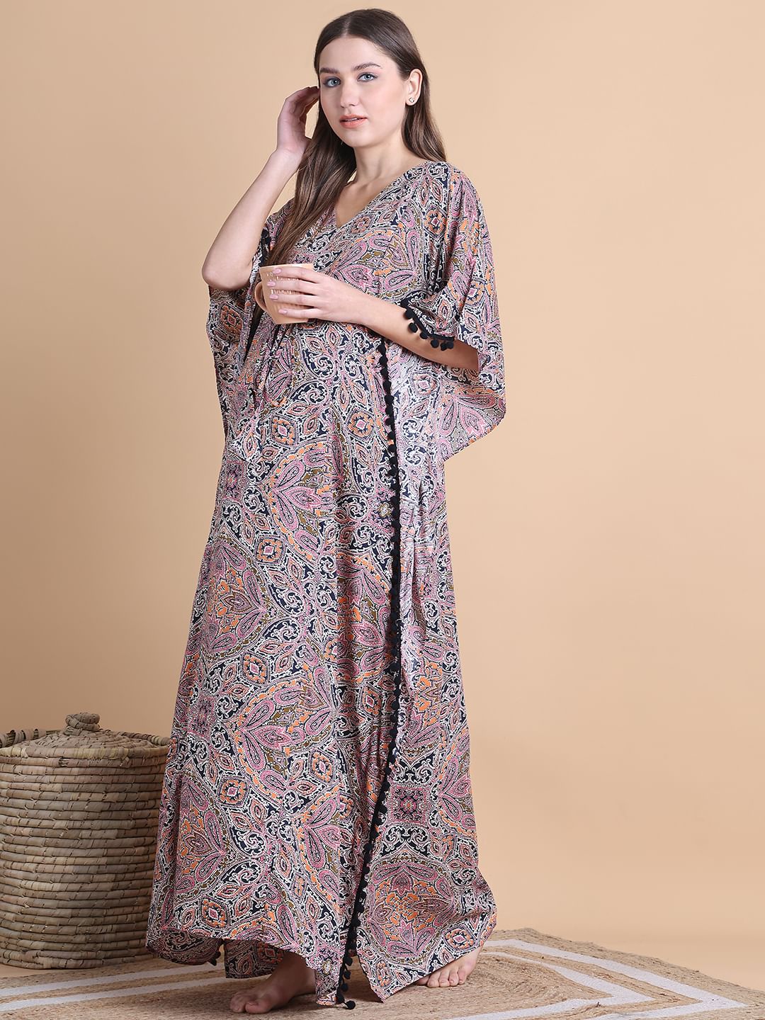 Secret Wish Multi-Coloured Abstract Rayon Maternity Kaftan