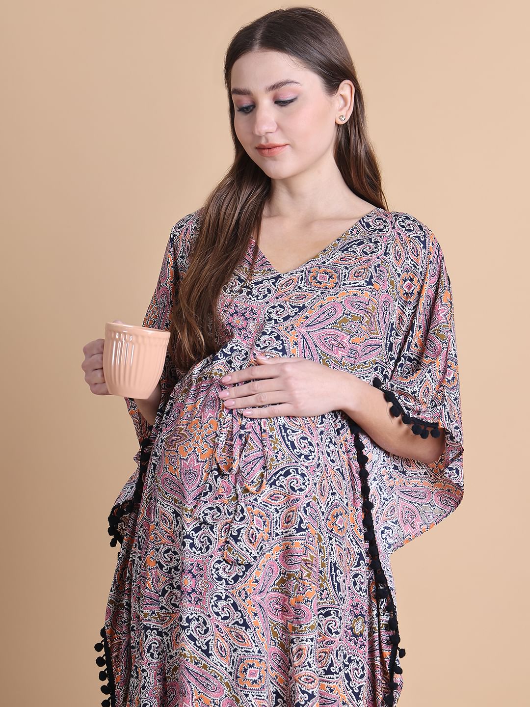 Secret Wish Multi-Coloured Abstract Rayon Maternity Kaftan