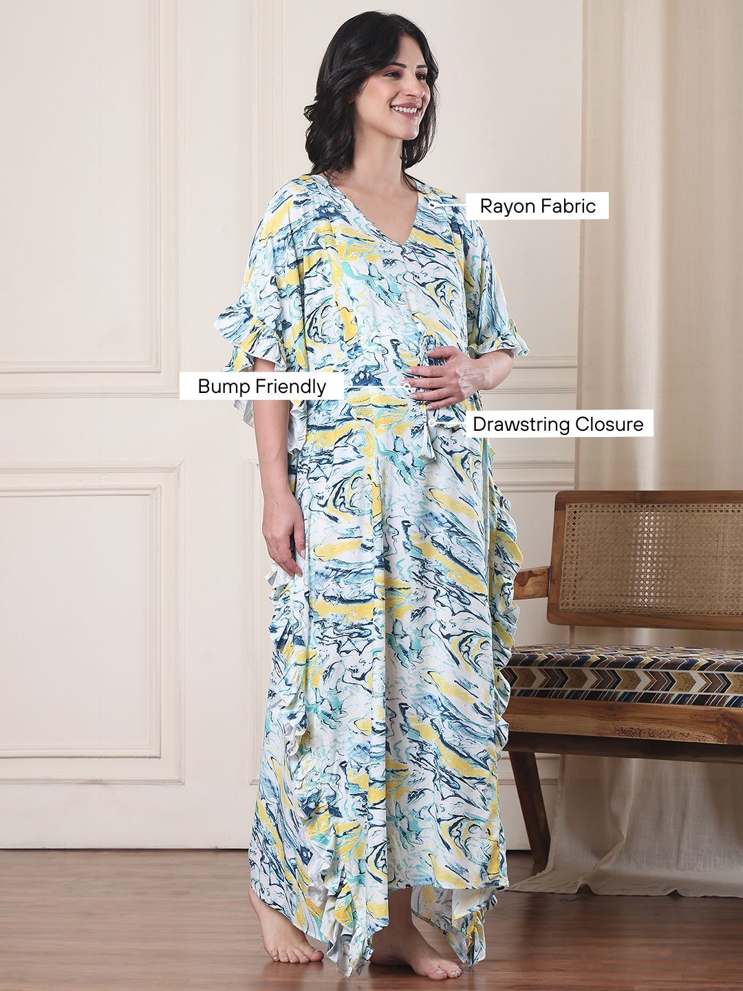 Blue Marble Rayon Maternity Kaftan