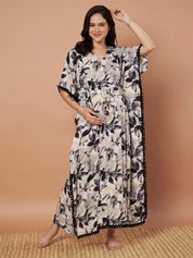 Secret Wish Black Floral Rayon Maternity Kaftan
