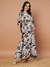 Secret Wish Black Floral Rayon Maternity Kaftan