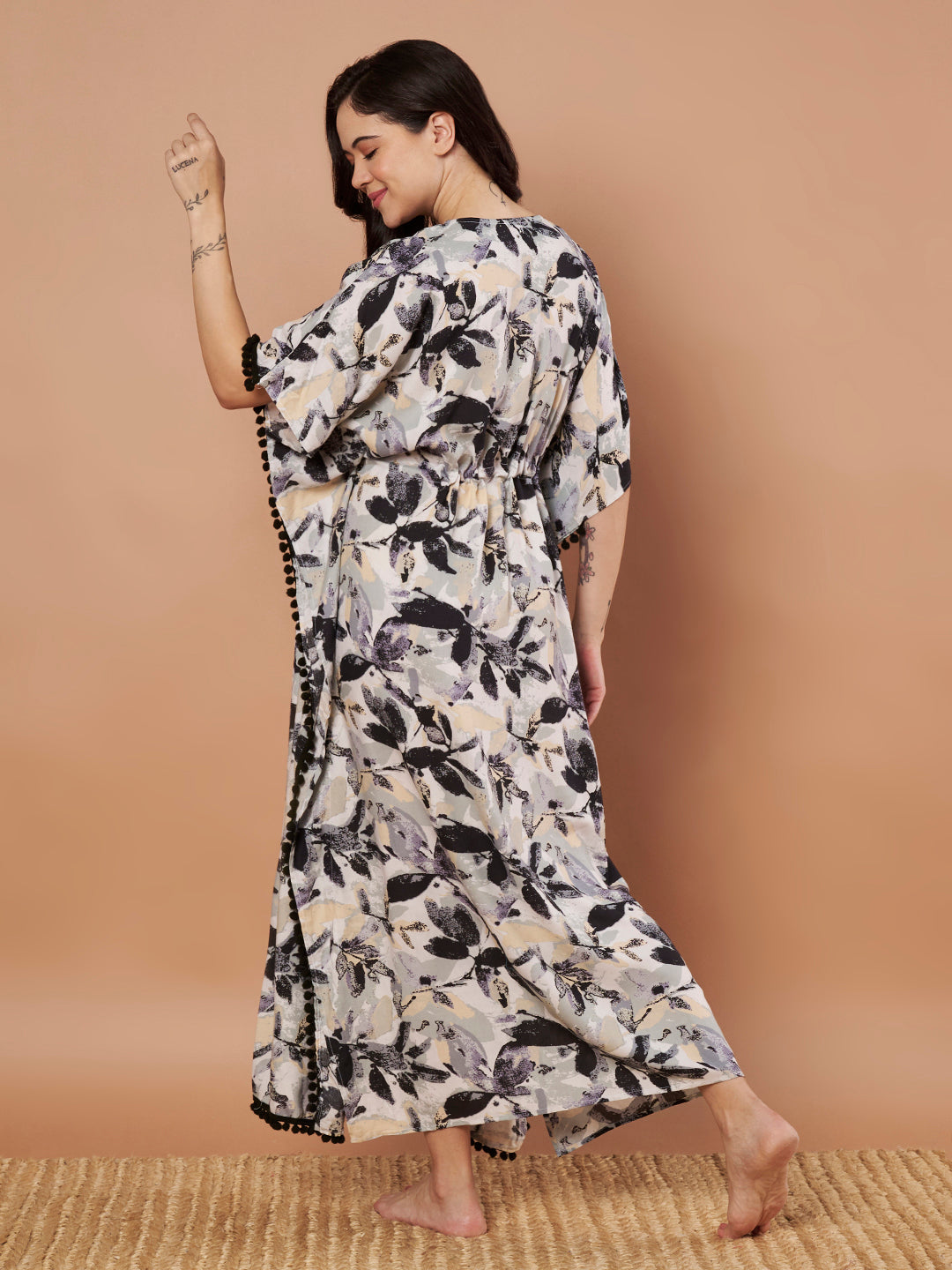 Secret Wish Black Floral Rayon Maternity Kaftan