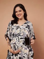 Secret Wish Black Floral Rayon Maternity Kaftan