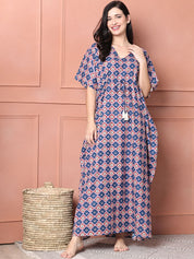 Blue Floral Cotton Kaftan