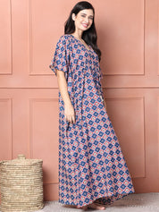Blue Floral Cotton Kaftan