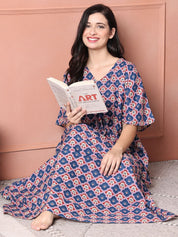 Blue Floral Cotton Kaftan