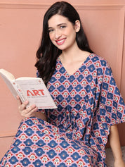 Blue Floral Cotton Kaftan
