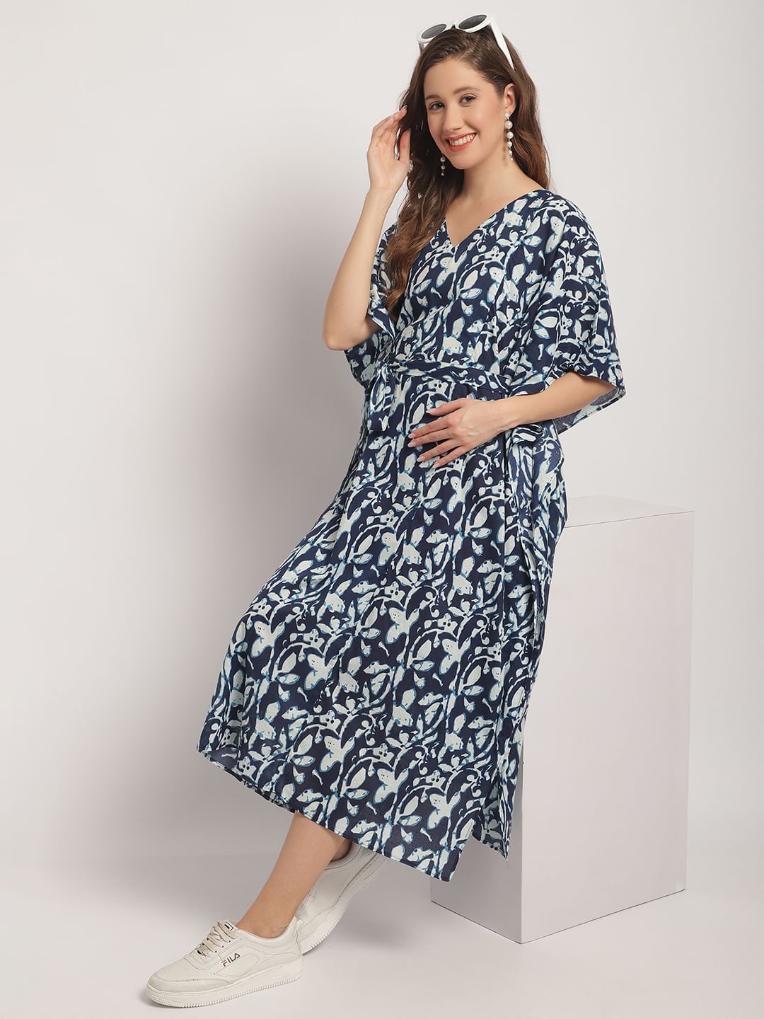 Blue Maternity Print Kaftan Nightdress