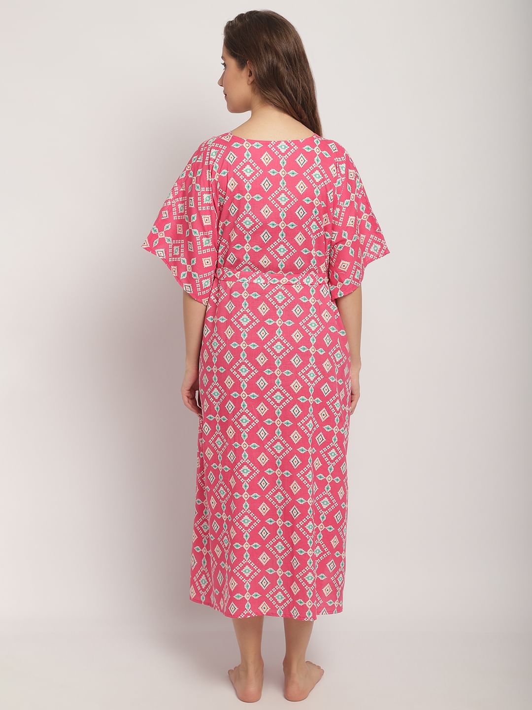 Pink Maternity ethnic Printed Kaftan Nightdress