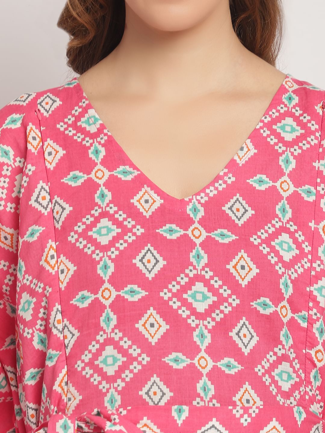 Pink Maternity ethnic Printed Kaftan Nightdress
