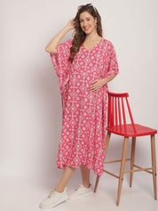 Pink Maternity ethnic Printed Kaftan Nightdress