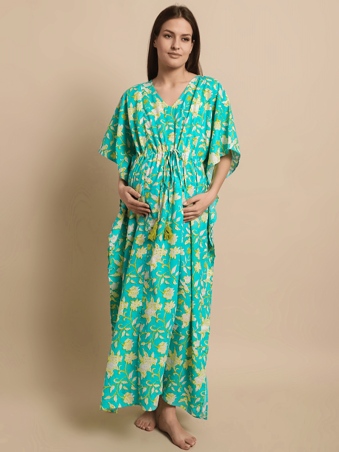 Sky Blue Floral Printed Maternity Kaftan Nighty